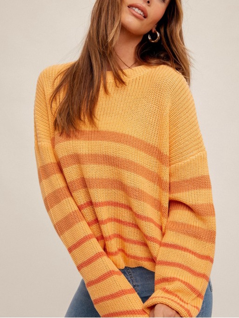 ☀️SALE☀️ROUND NECK STRIPED KNIT SWEATER|ORANGE